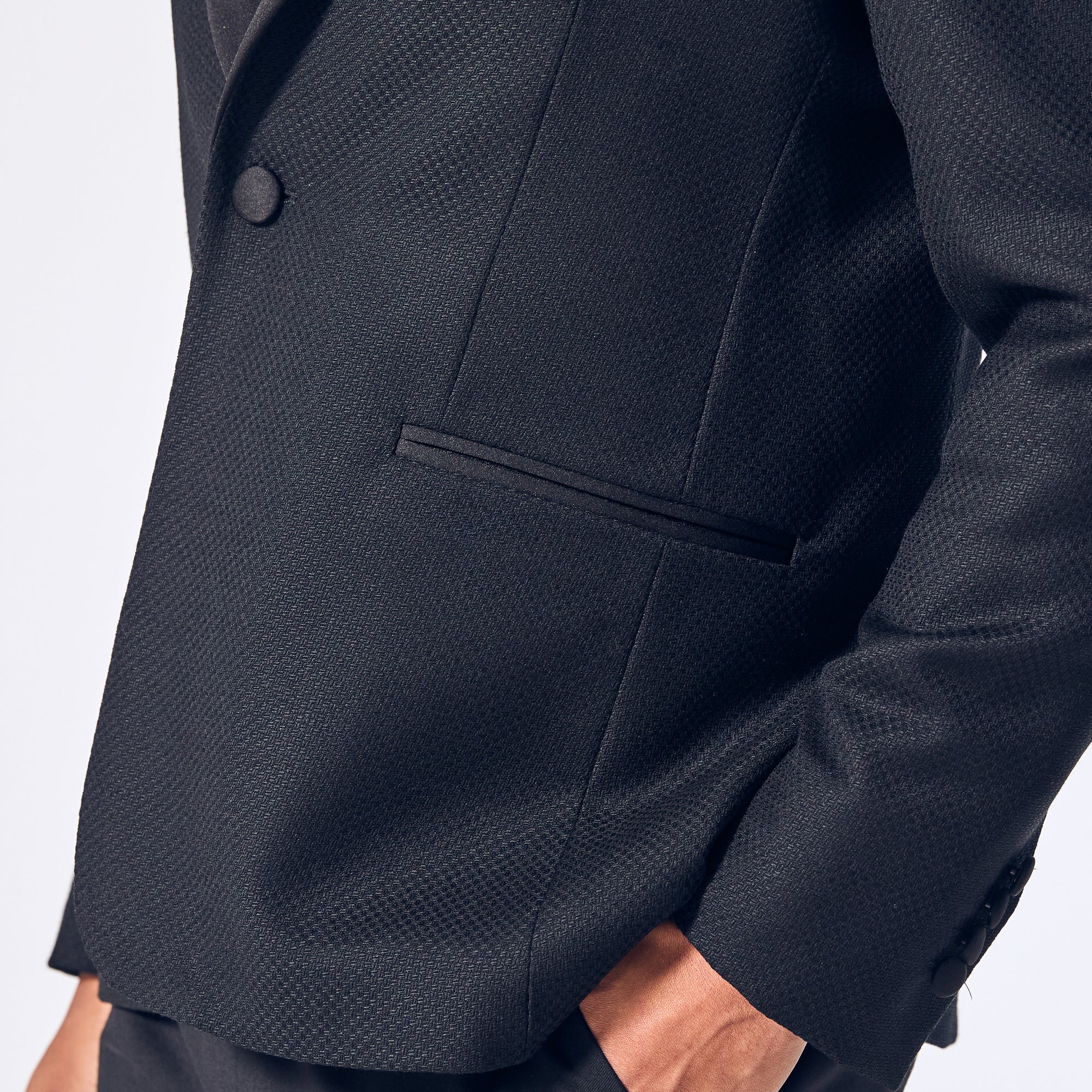 Basketweave texture on Kirrin Tuxedo Blazer