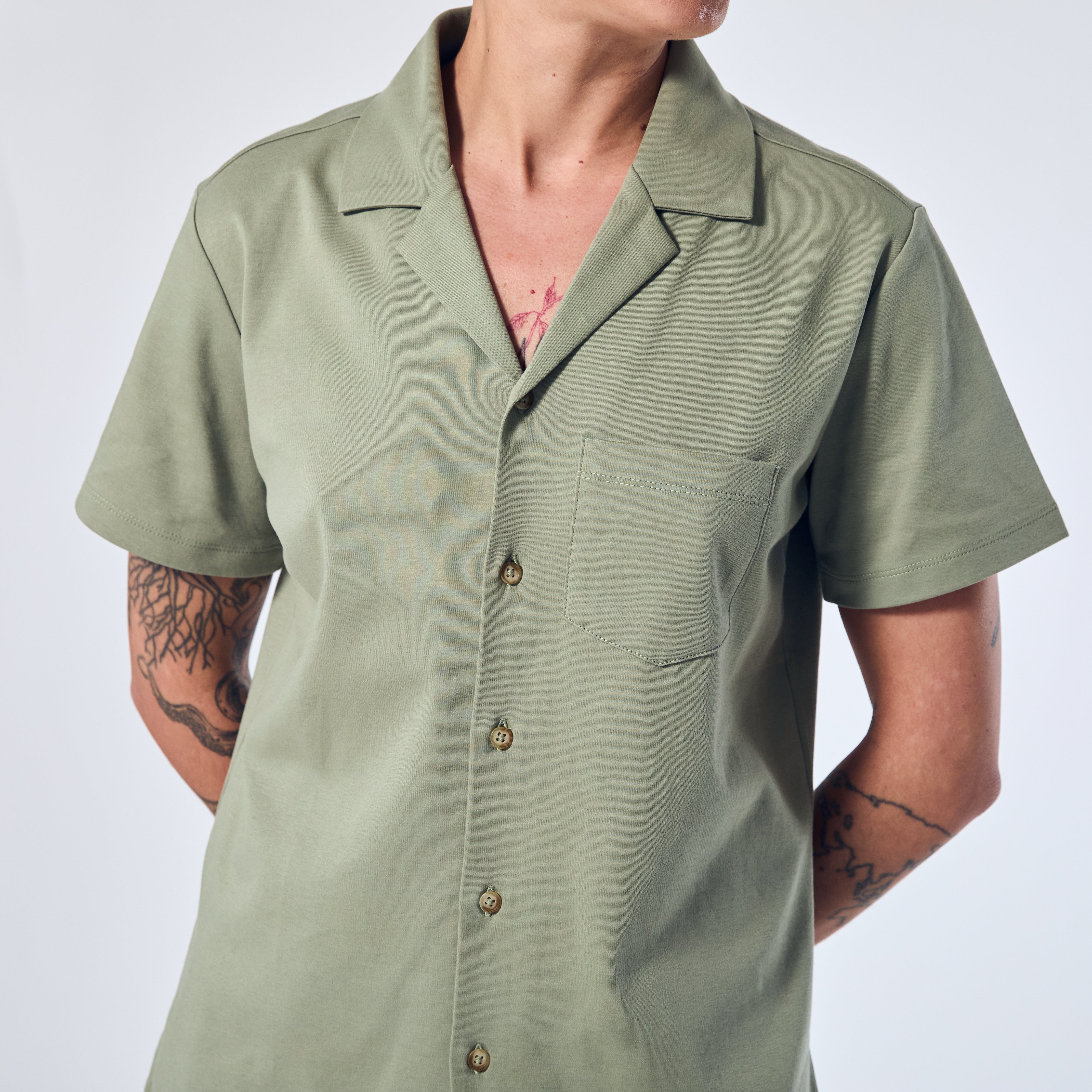 YONFA✨double button over shirt Androgynous Double Jersey Camp Shirt | Kirrin Finch
