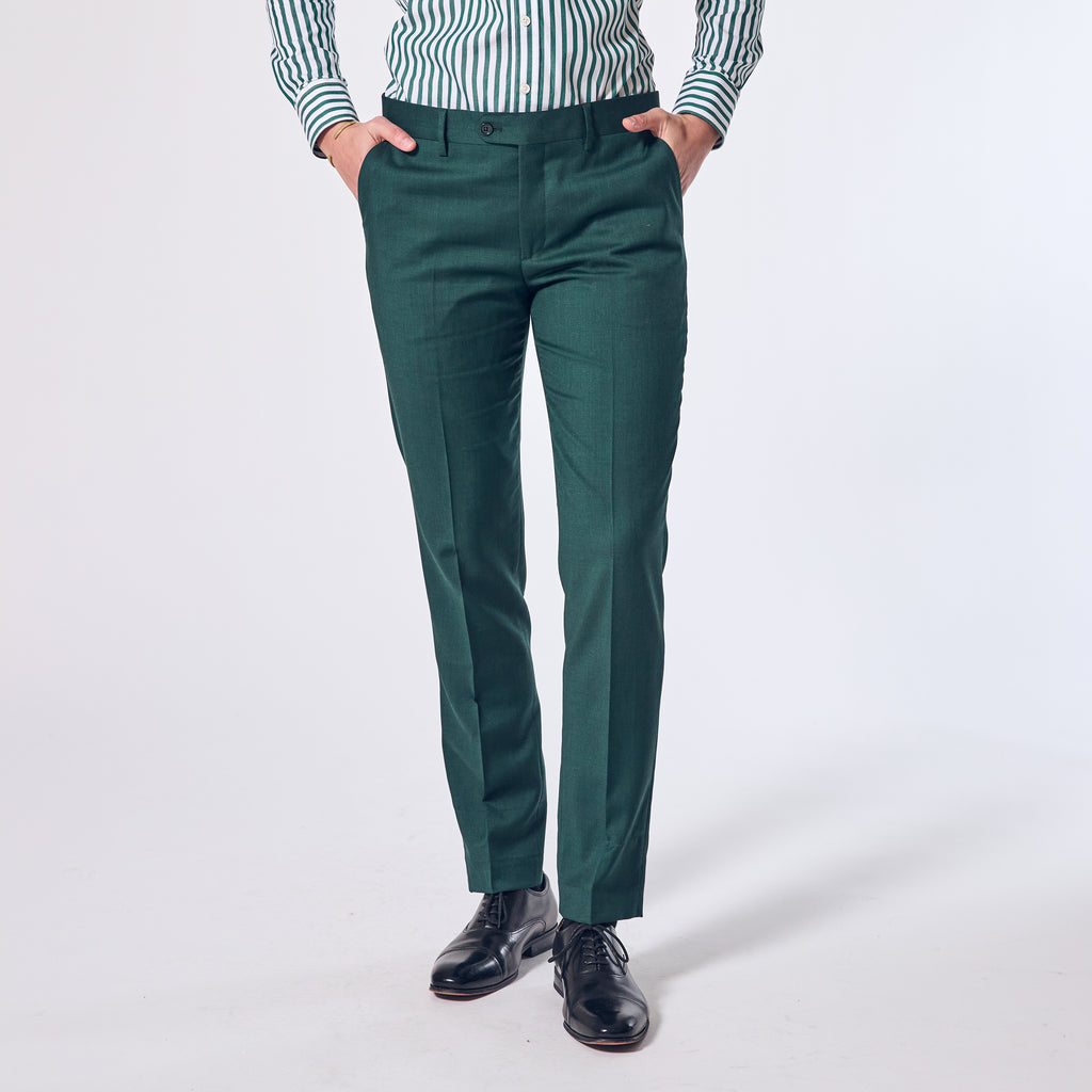 Androgynous emerald green dress pants made for women, trans, and non-binary folks