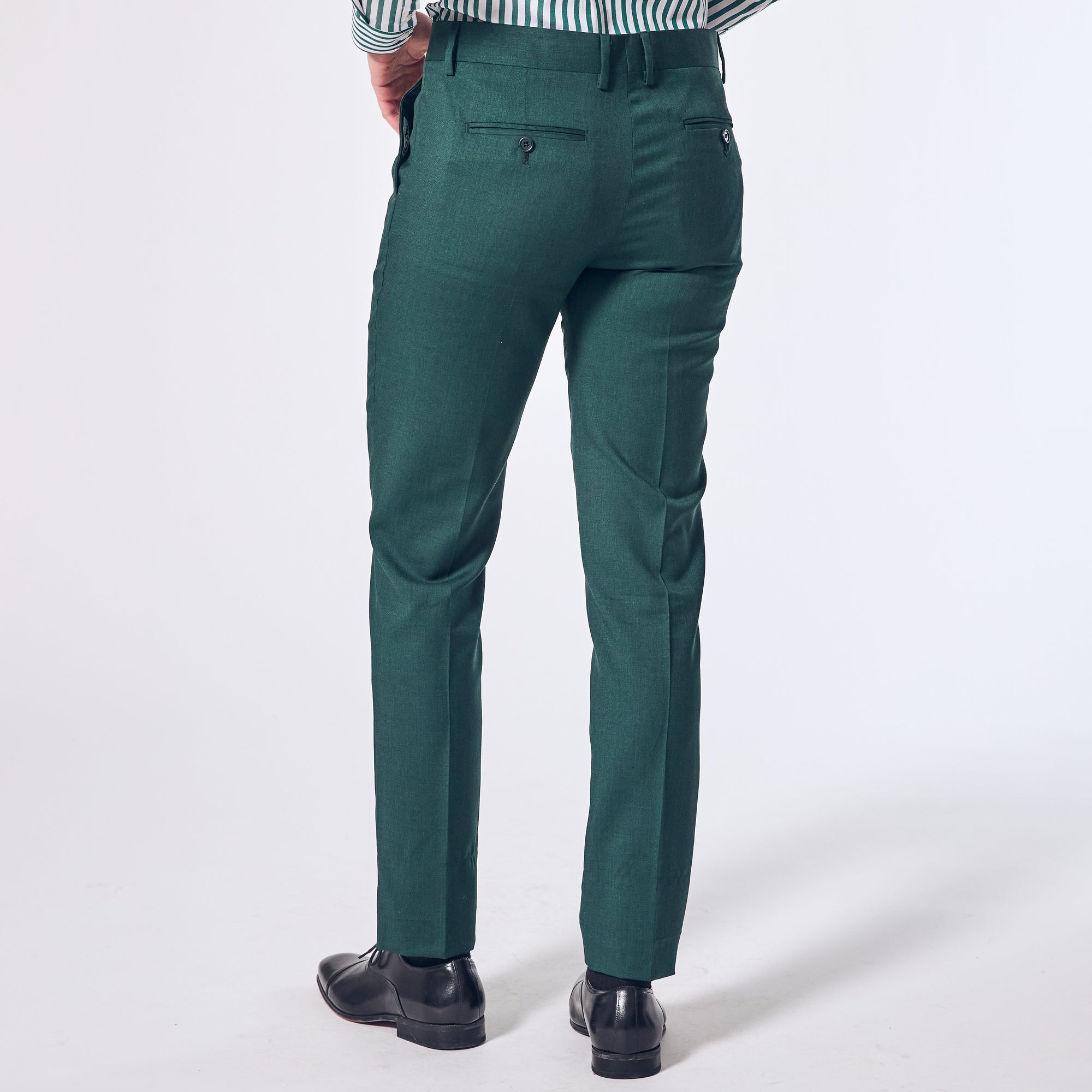 Emerald Green dress pants with matching back pocket buttons