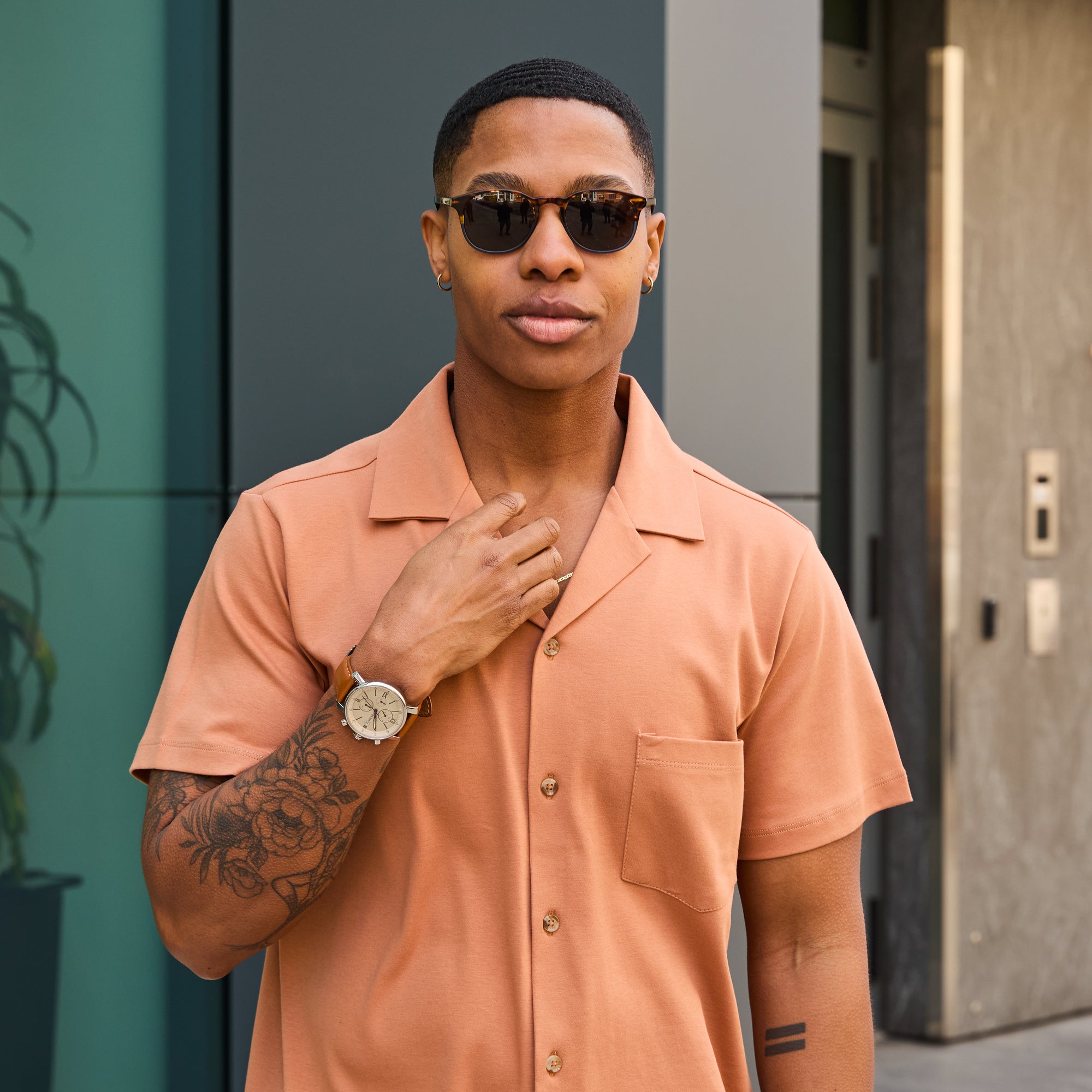 Double Jersey Golden Rod Camp Shirt made for women, trans, masc, and non-binary folk.