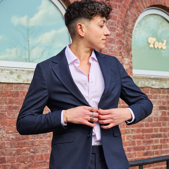 The Scout Ink Blue Suit Blazer featuring stretch fabric.