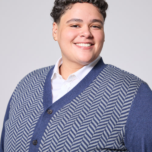 Androgynous patterned blue cardigan 