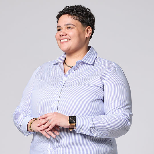 Womens Navy Pencil Stripe Easy-Care Dress Shirt by Kirrin Finch