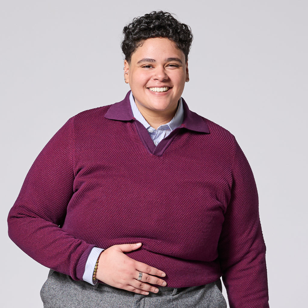 Women's red Johnny collar polo made by Kirrin Finch