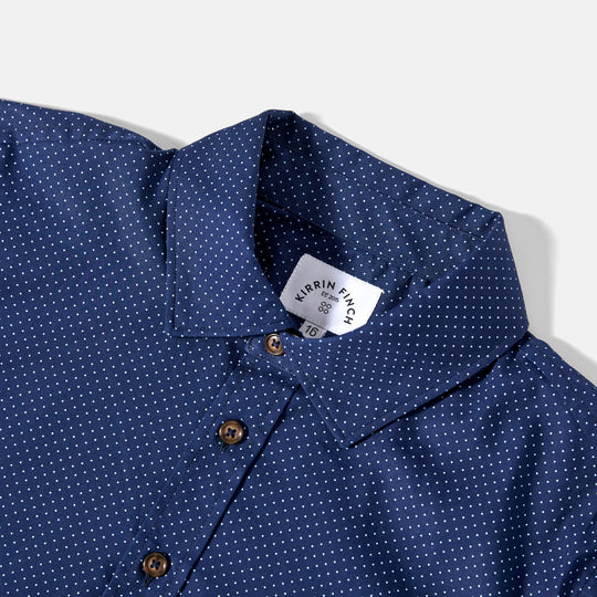 Spread collar and faux horn buttons on Frankie Stella Dress Shirt