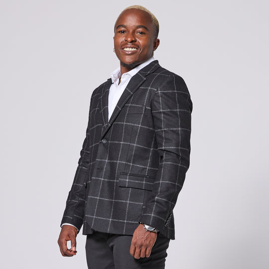 The Finch Black Brushed Windowpane Blazer