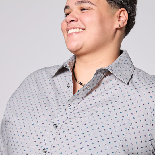 Storm KF Emblem Point Collar Shirt made for women, trans, masc, and non-binary folk.