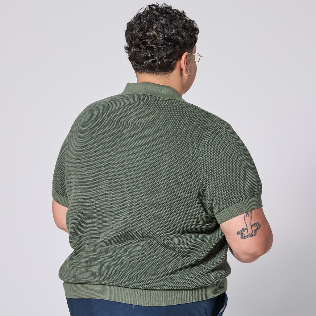 Honeycomb Textured Hedg Green Pique Polo