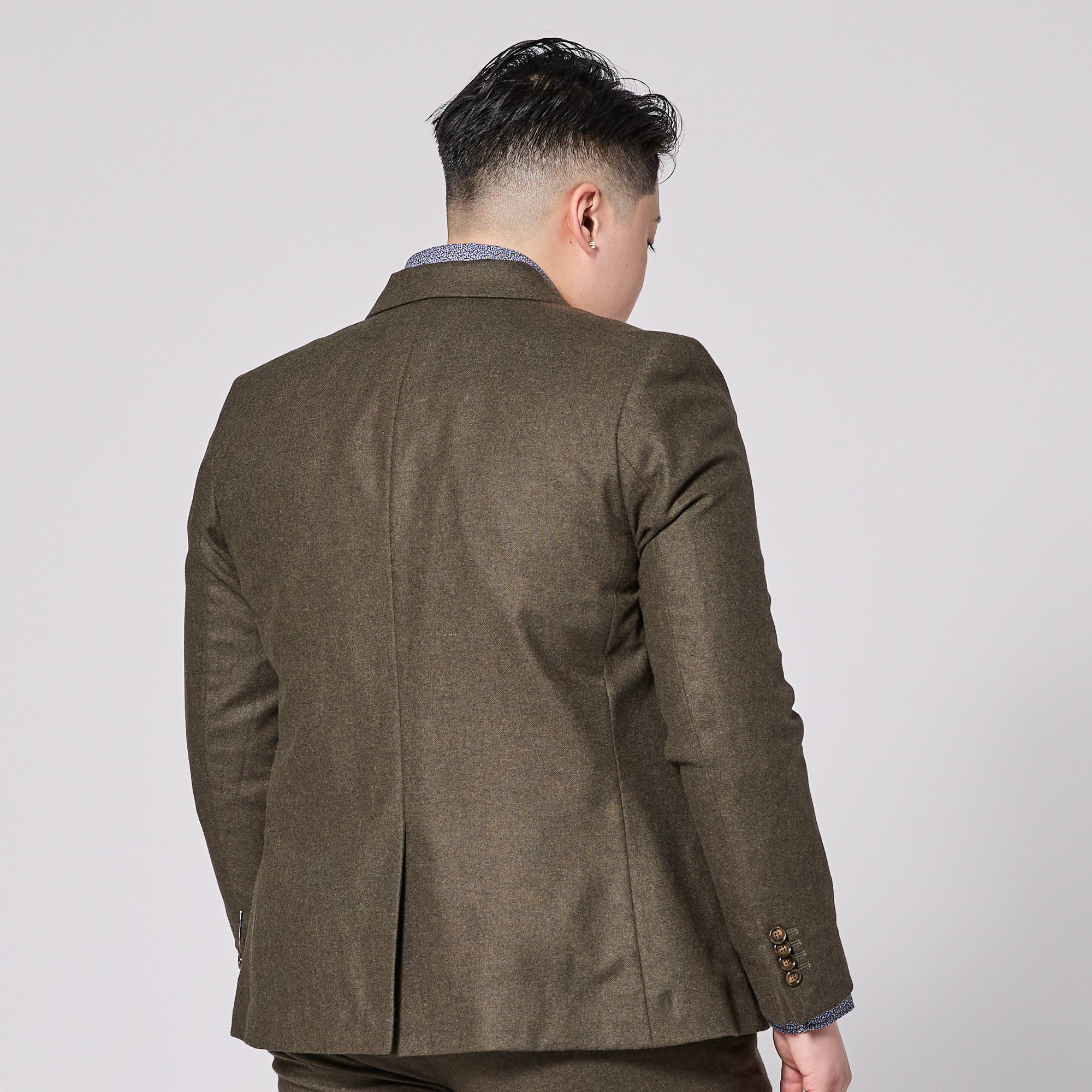 Androgynous The Finch Heather Olive Flannel Suit Blazer made by Kirrin Finch.