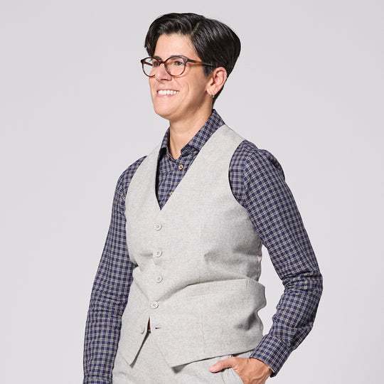 The Finch Heather Gray Flannel Vest made by Kirrin Finch