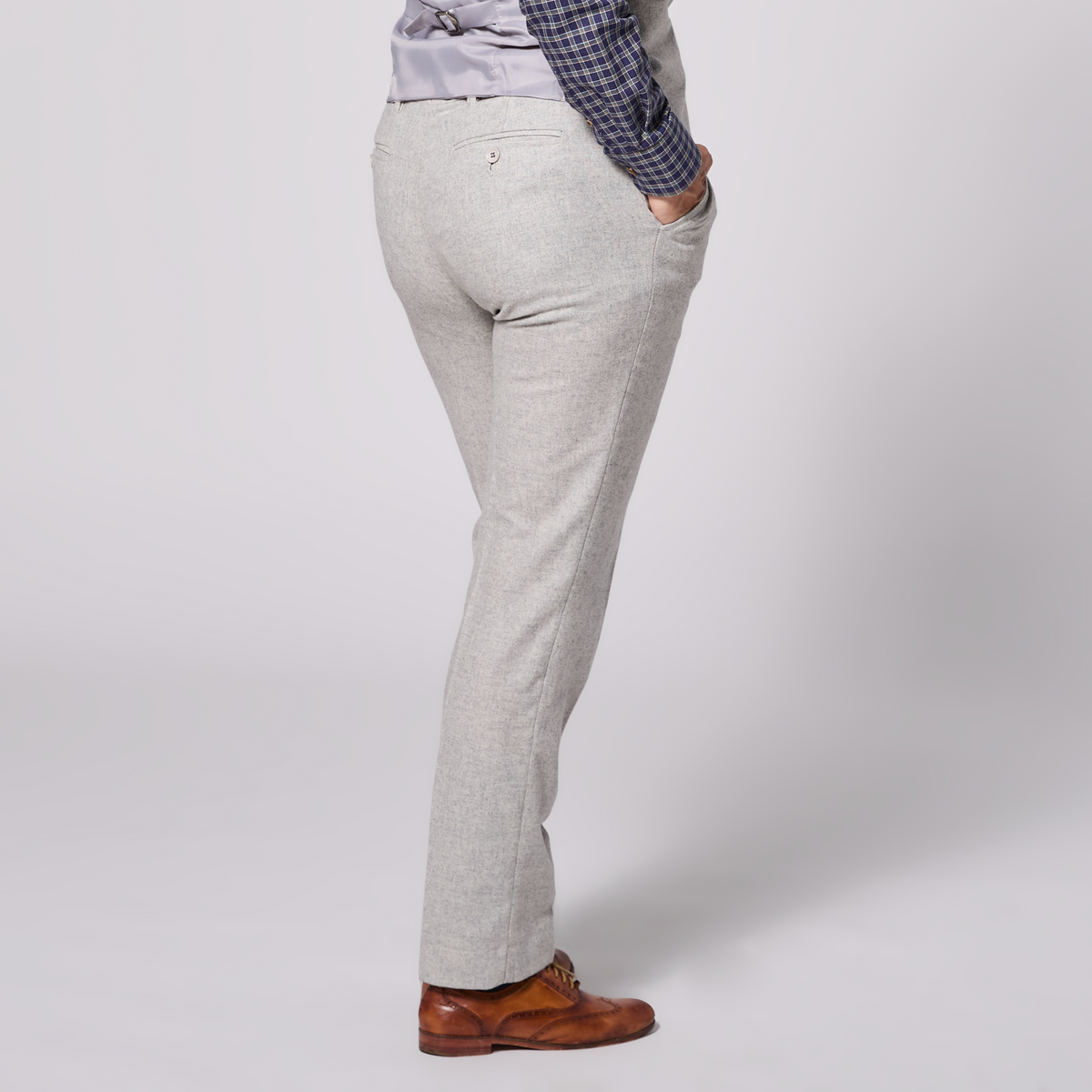 The Finch Heather Gray Flannel Dress Pants made for women, trans, masc, and non-binary folk.