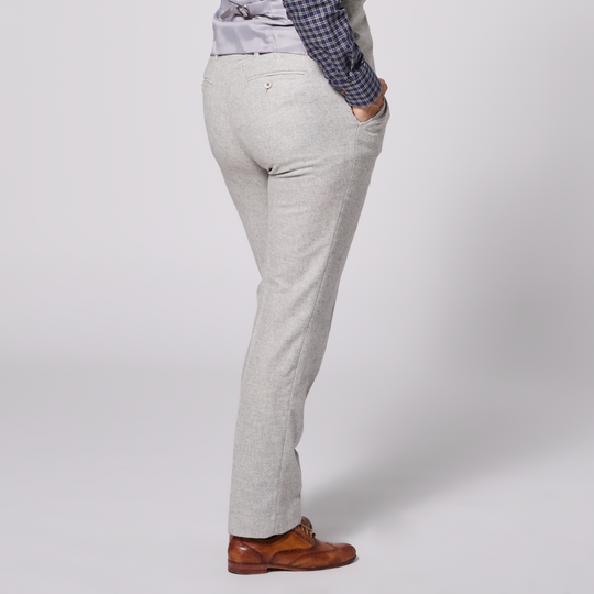 The Finch Heather Gray Flannel Dress Pants made for women, trans, masc, and non-binary folk.