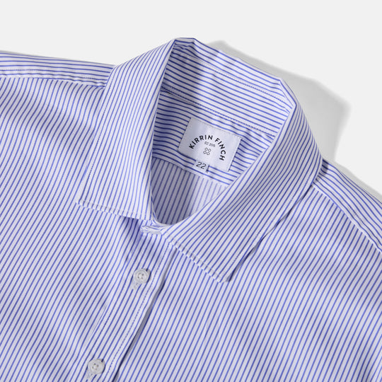 Navy Pencil Stripe Easy-Care Dress Shirt featuring spread collar
