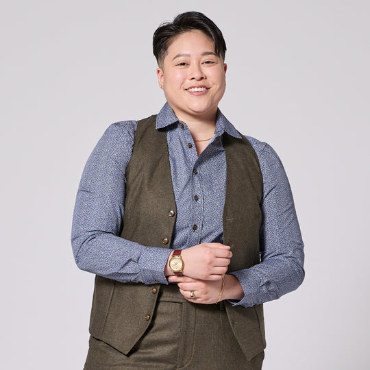 Androgynous Heather Olive Flannel Vest made by Kirrin Finch.