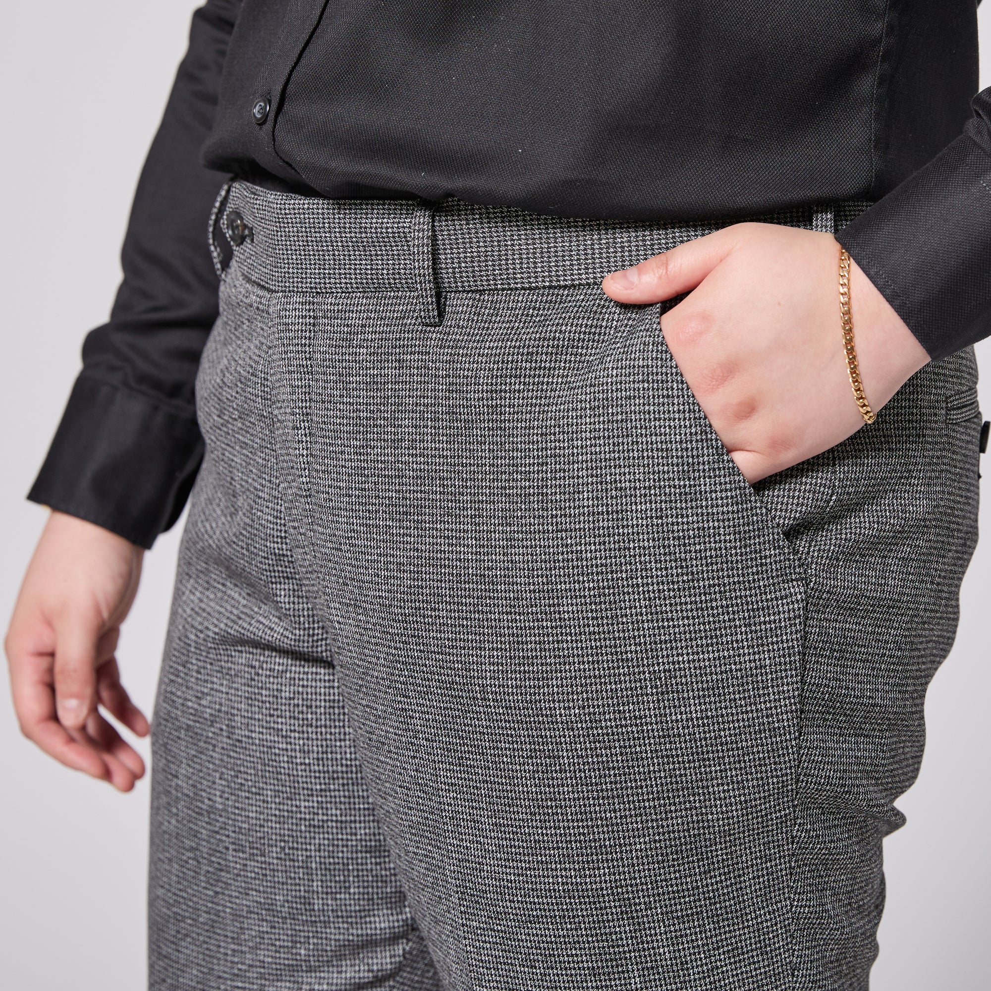 Micro Houndstooth Dress Pants featuring flexi-waist made by Kirrin Finch.