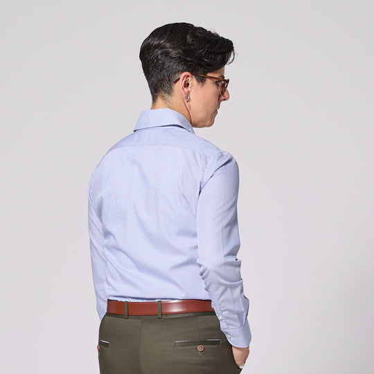 Model wearing Mosaic Easy-Care Dress Shirt made by Kirrin Finch