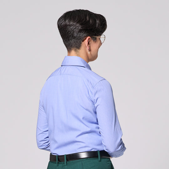 Model wearing Blueprint Easy-Care Dress Shirt by Kirrin Finch