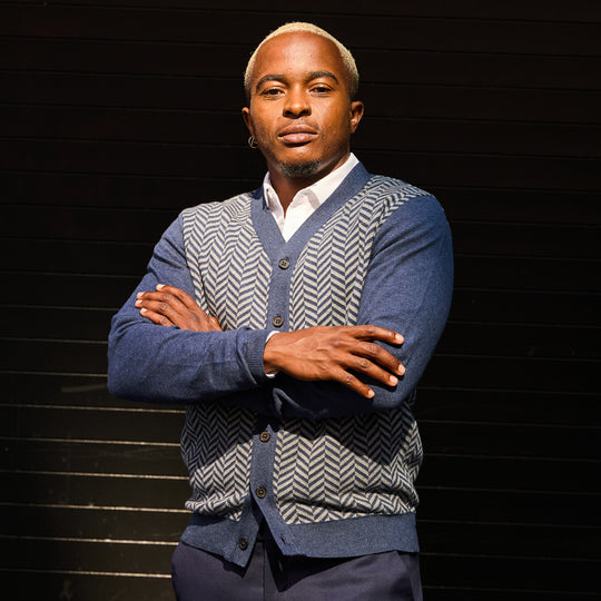 Androgynous blue herringbone cardigan