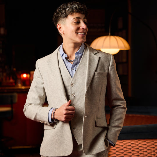 Androgynous Heather Gray Flannel Blazer made by Kirrin Finch.