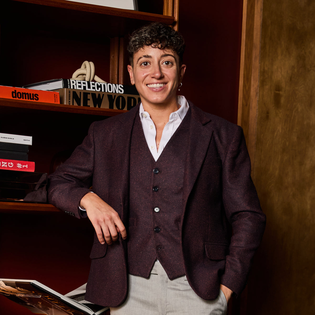 The Finch Multberry Twill Blazer and Vest by Kirrin Finch. Color: Mulberry