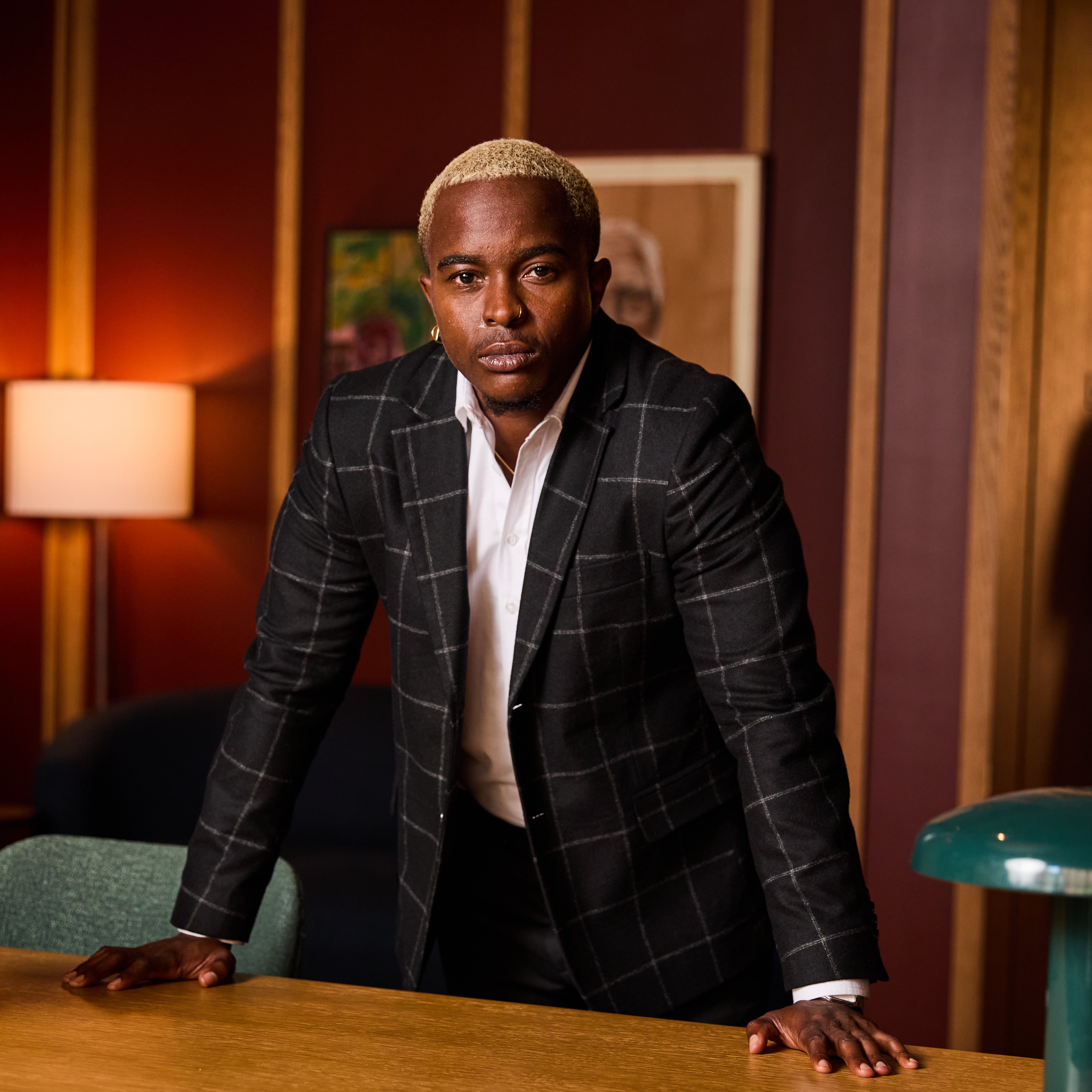 The Finch Black Brushed Windowpane Blazer