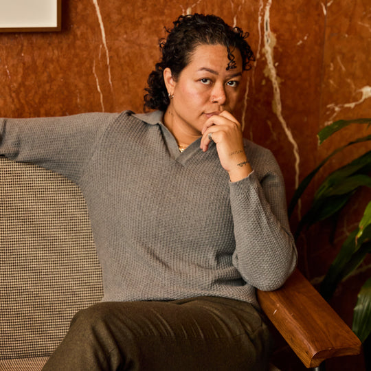 Ash polo with waffle texture made by Kirrin Finch