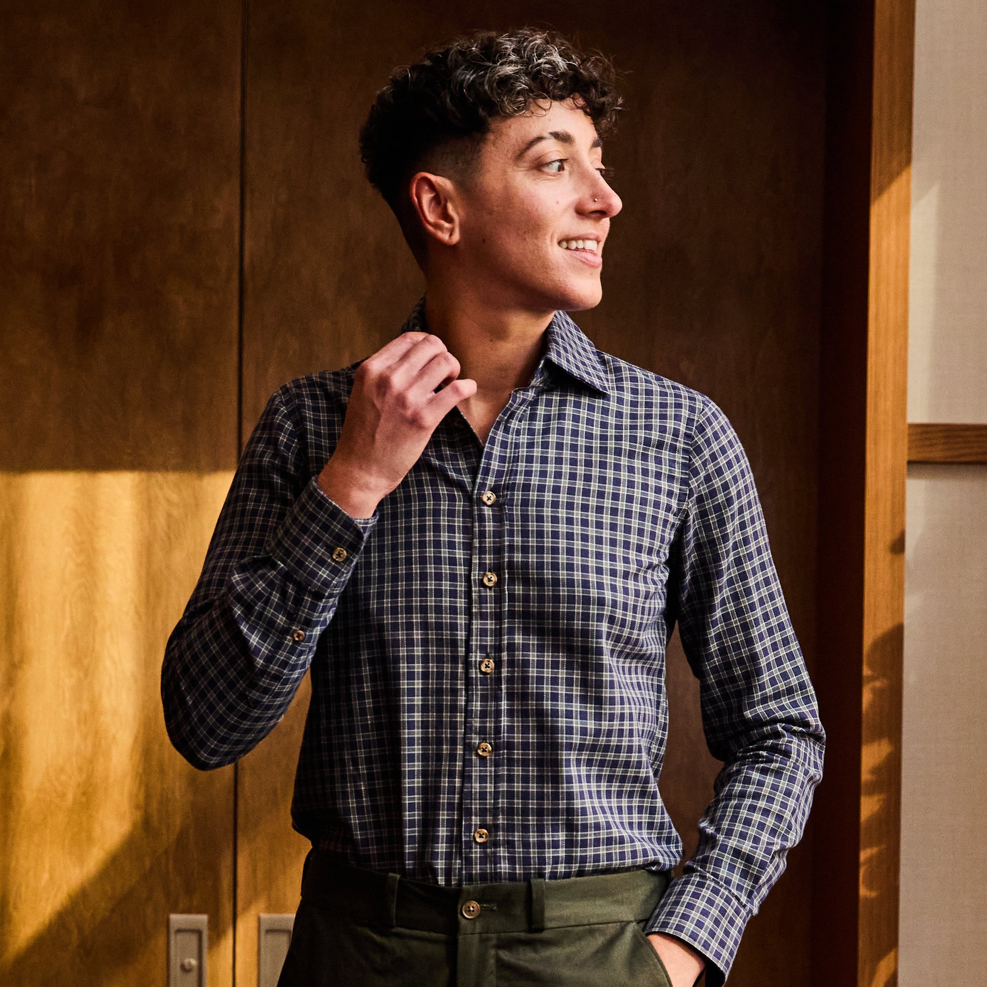 Androgynous Frankie Forest Classic Dress Shirt made by Kirrin Finch.