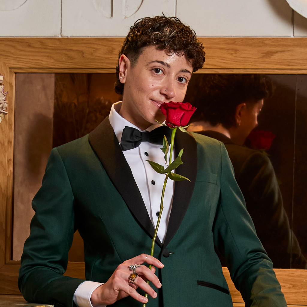 Androgynous emerald blazer made by Kirrin Finch Color: Emerald