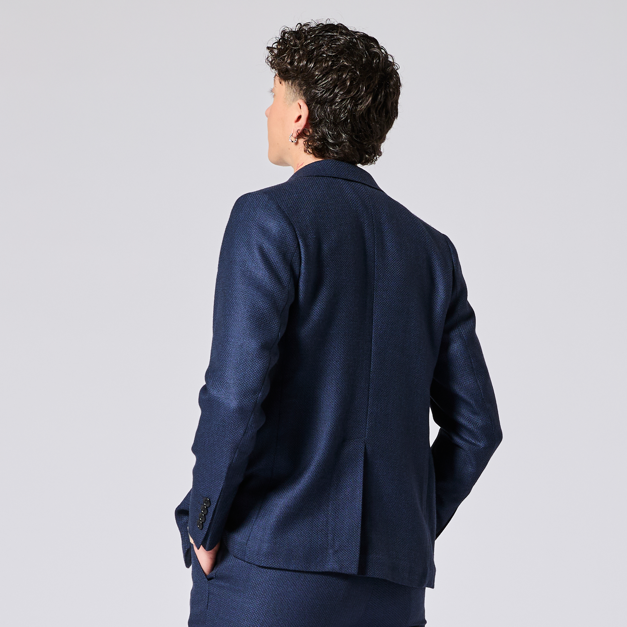 Womens navy blue textured blazer  made by Kirrin Finch.  Color: Navy Textured