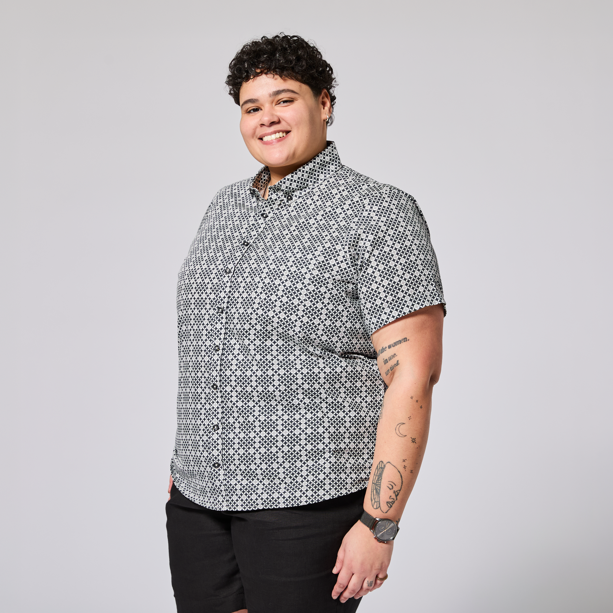 Nova Ray shirt made for women, trans, masc and non-binary folk.  Color: Nova