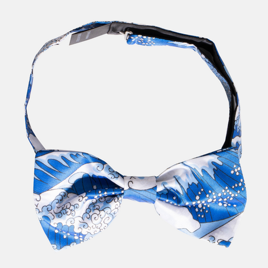 Androgynous wedding accessory blue wave bow tie with silver clasp