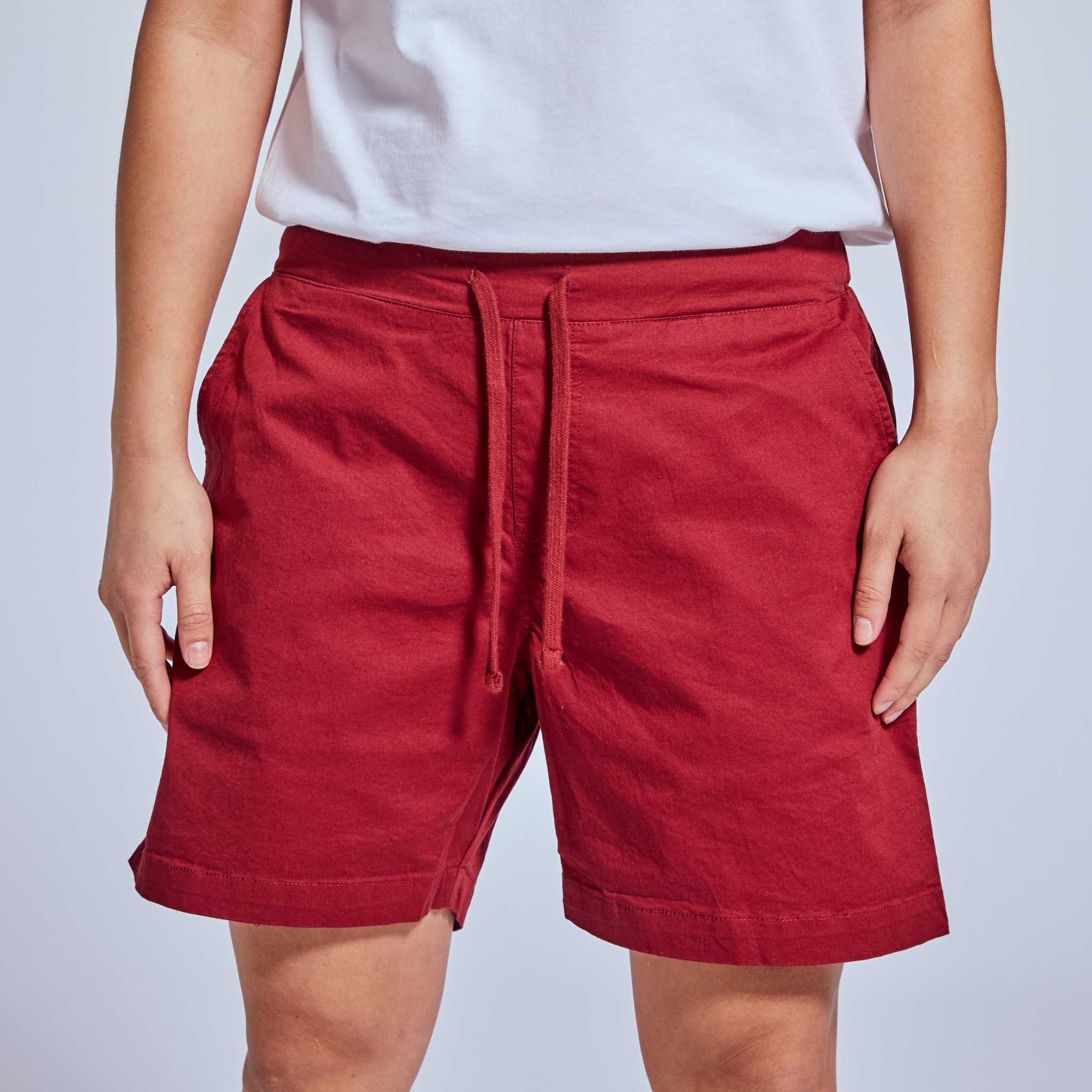 cherry red drawstring shorts for women