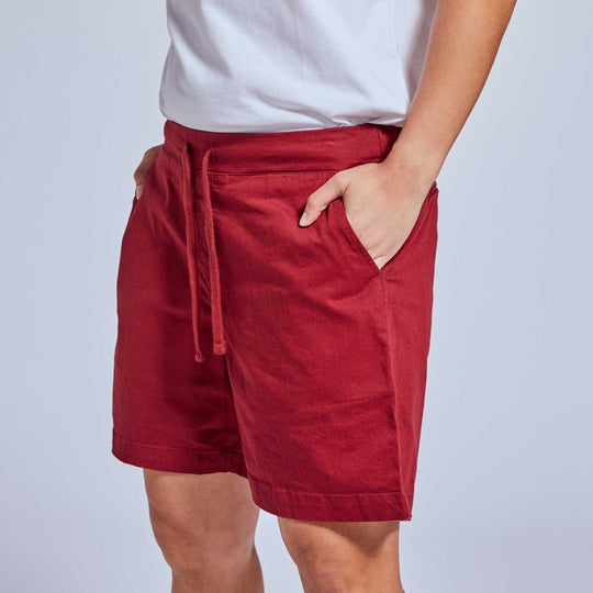 Deep pocket red shorts for non-binary folk and women
