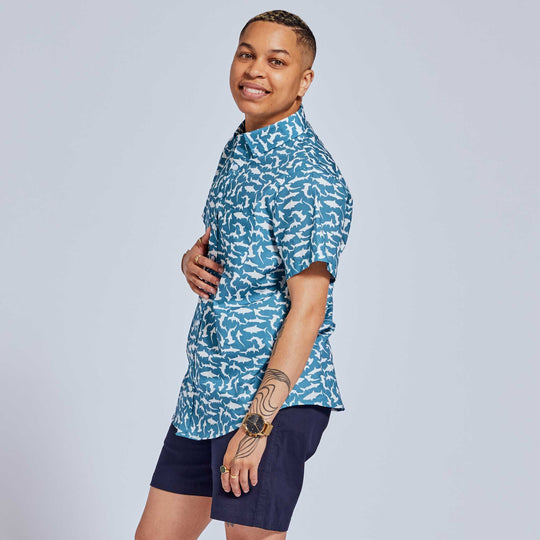 Navy Blue shorts for women and shark print shirt