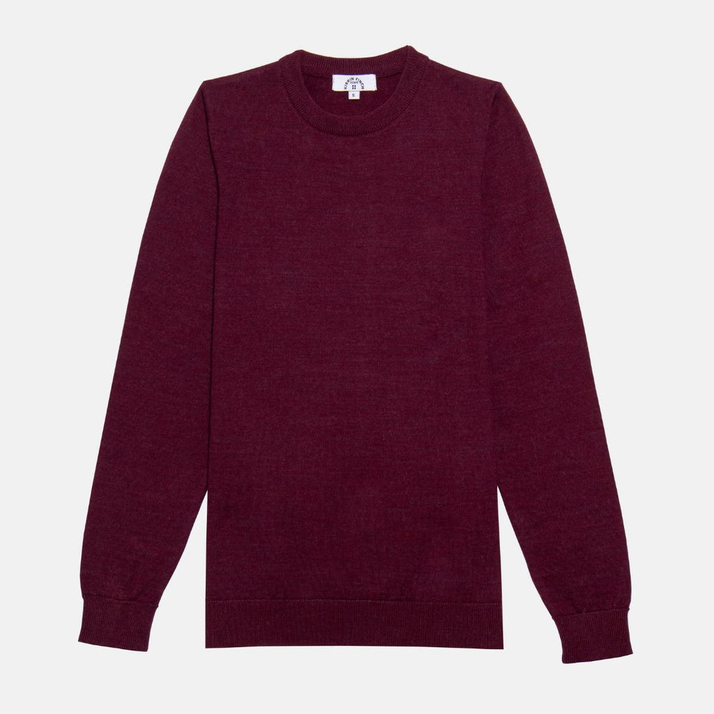 Androgynous burgundy crew neck merino wool sweater