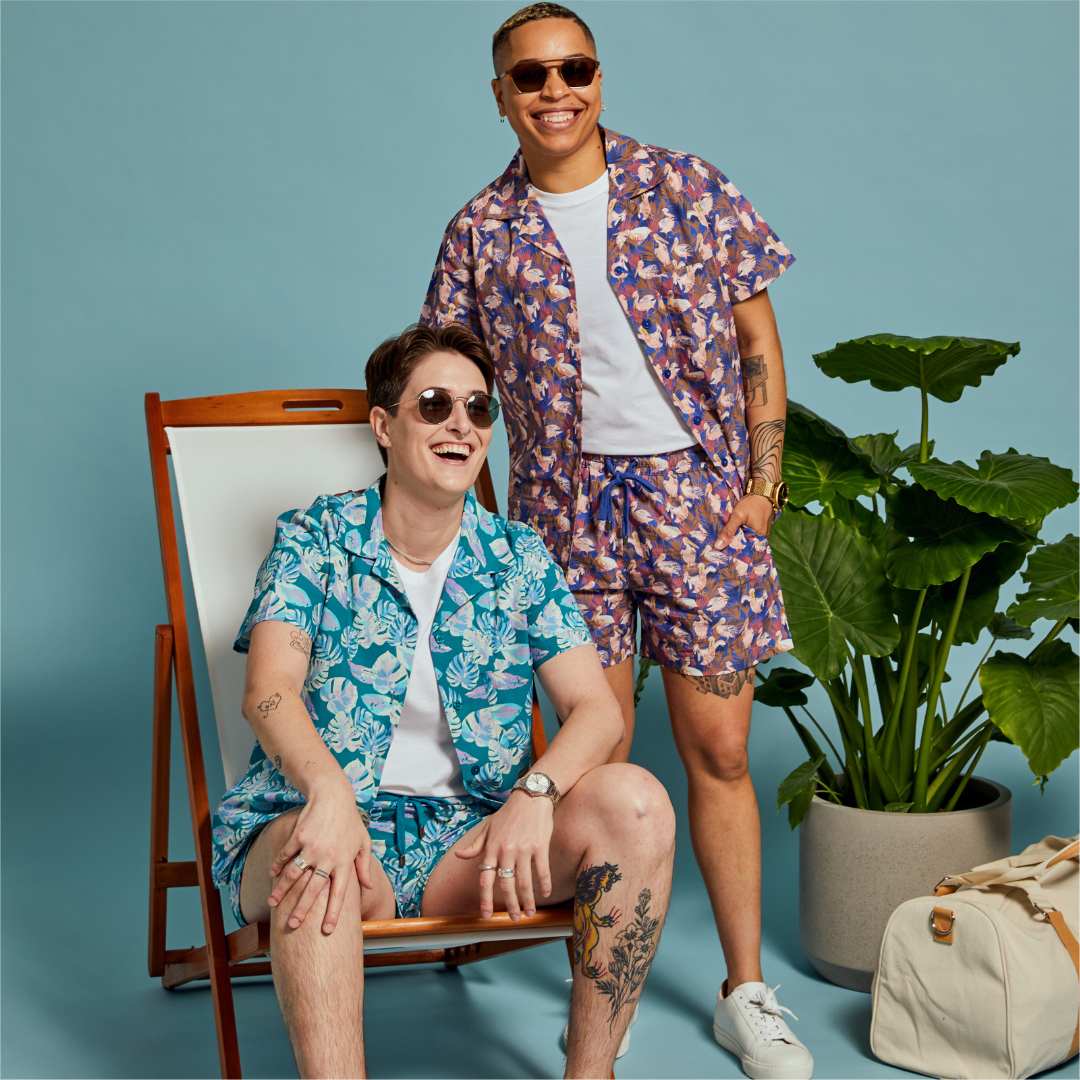 Androgynous Camp Shirt and Short Cabana Sets