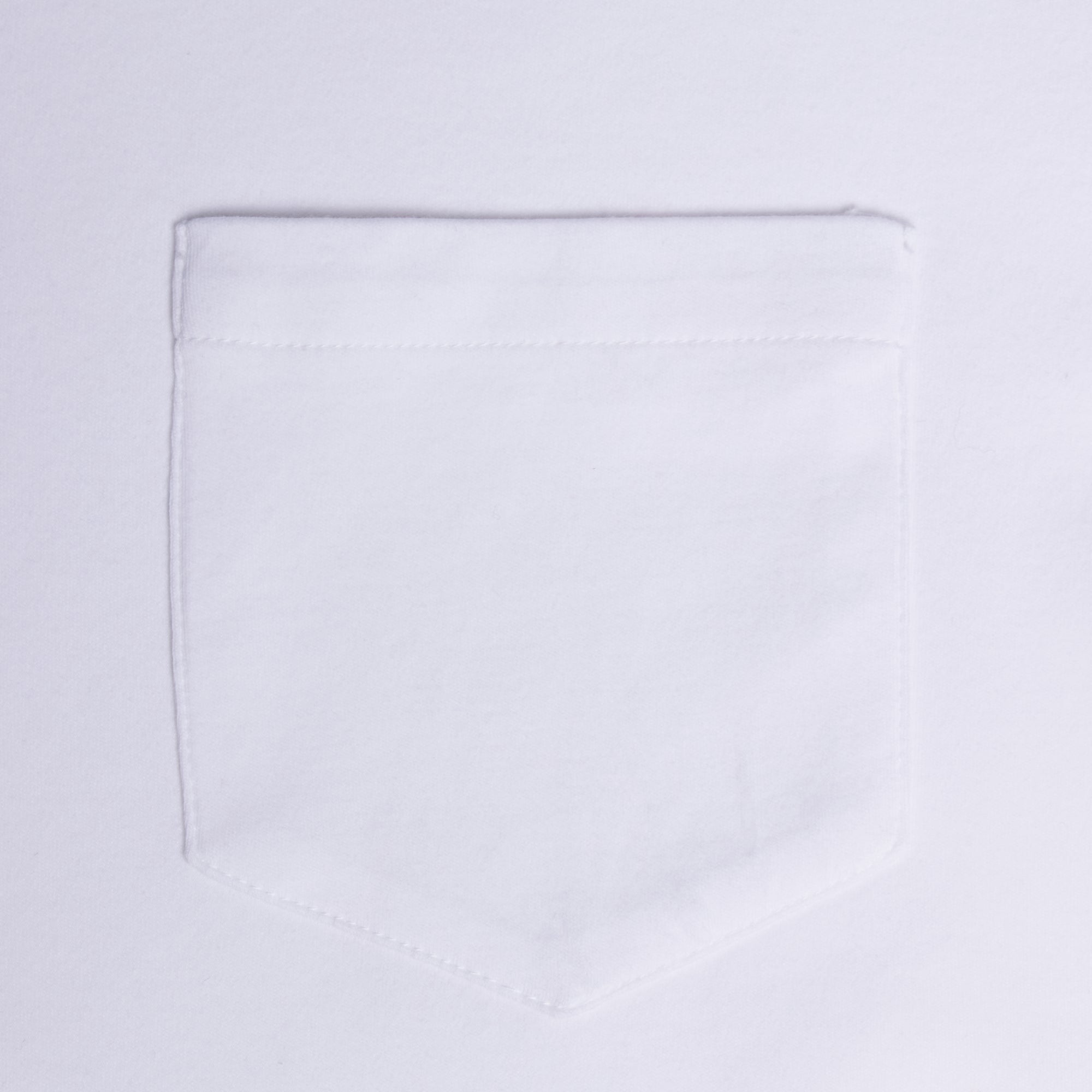 Close up of Double jersey shirt chest pocket. Color: White