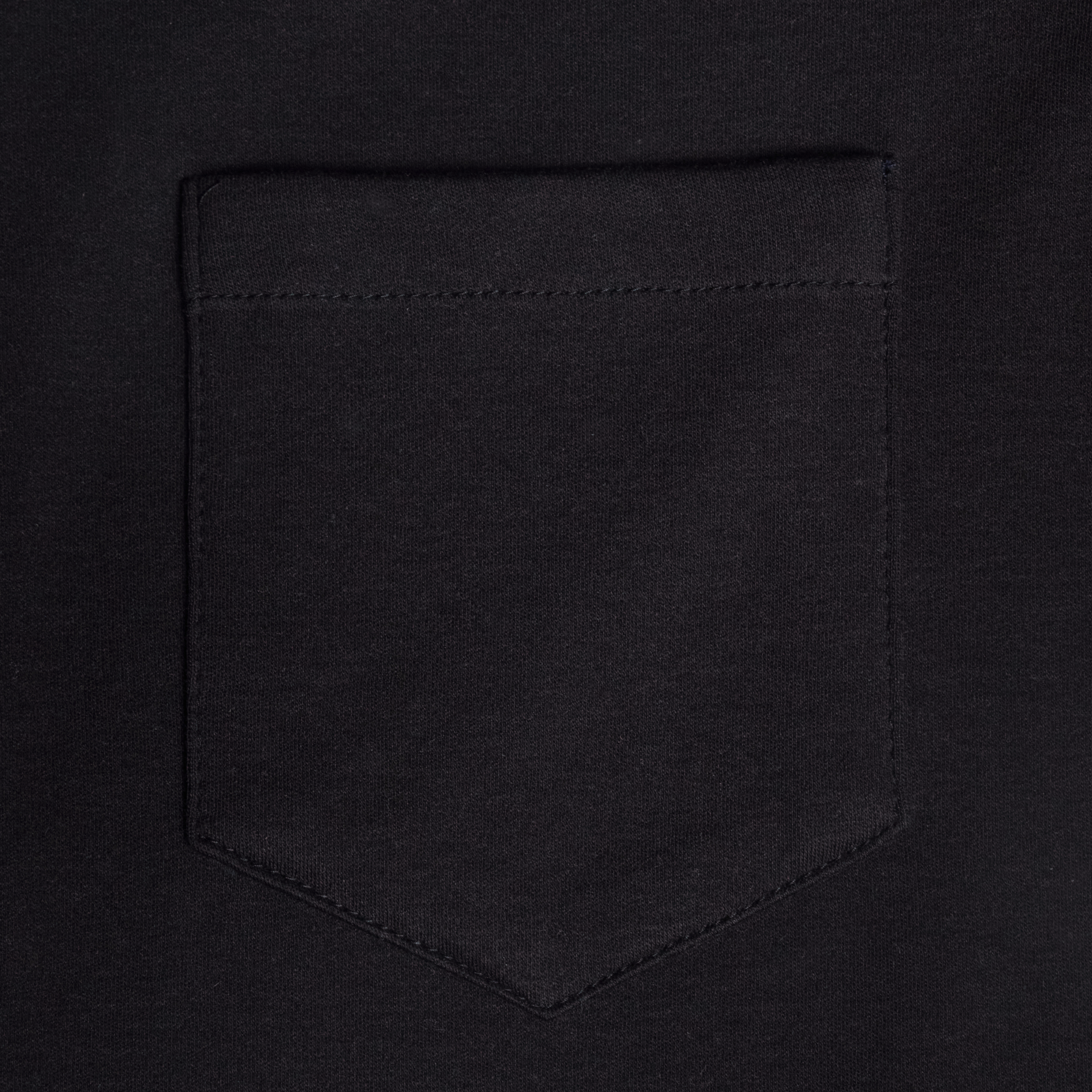 Close up of Double jersey shirt chest pocket. Color: Black