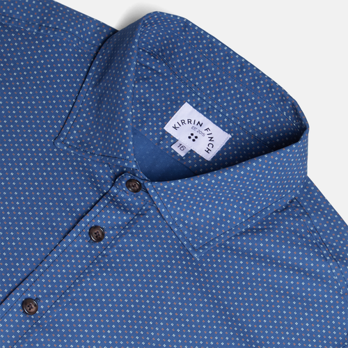 Blue patterned shirt with a Kirrin Finch label on a white background. Color: Equali-Tally
