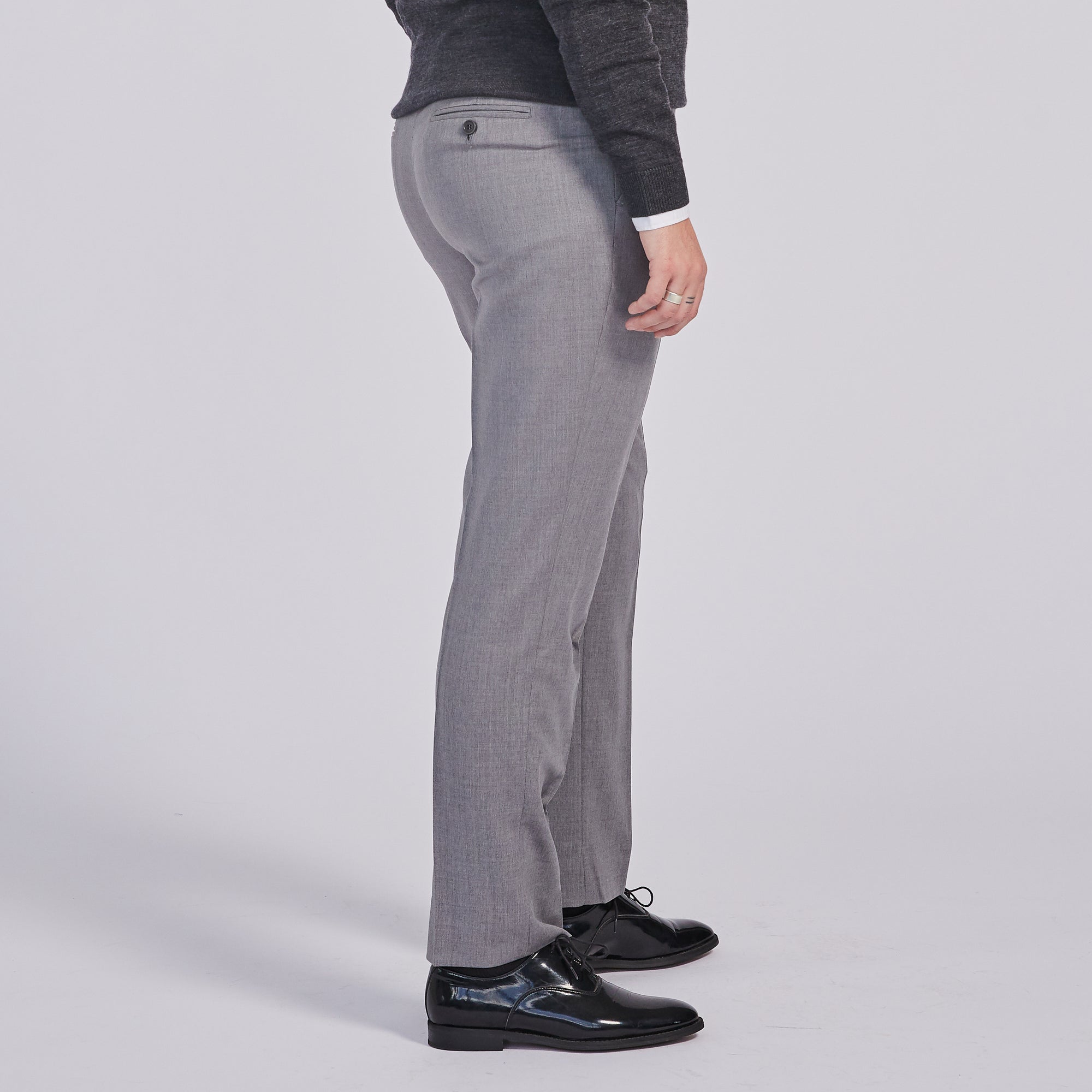 Light gray dress pants made for women, trans, masc, and non-binary folk. Color: Light Gray