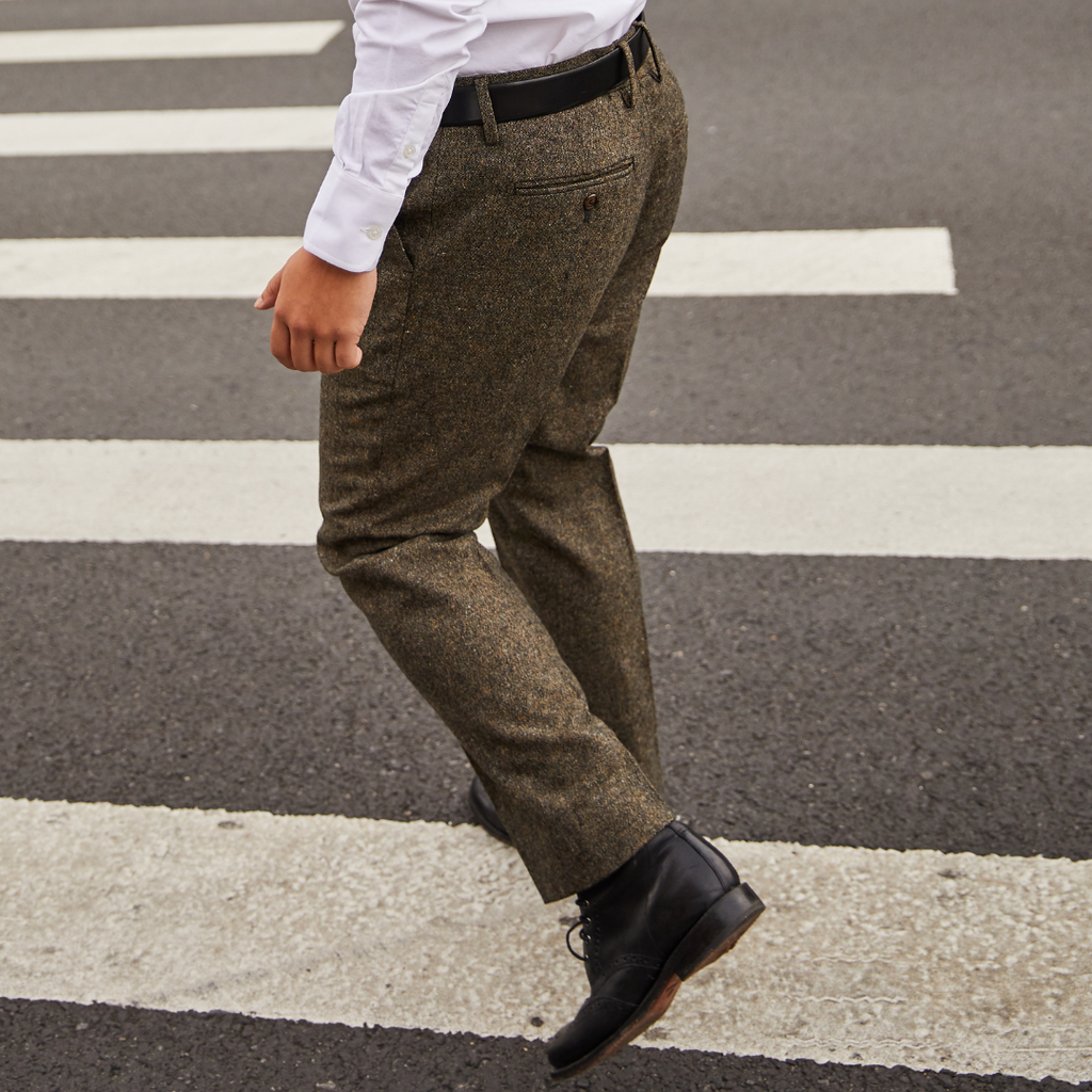 Androgynous Brown dress pants. Color: Granite Pebble