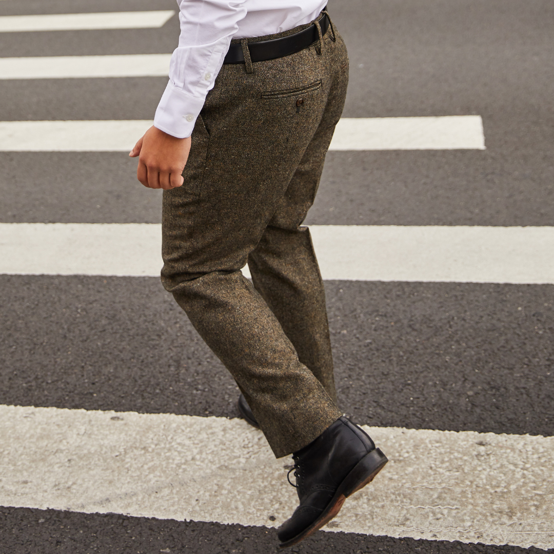 Androgynous Brown dress pants. Color: Granite Pebble