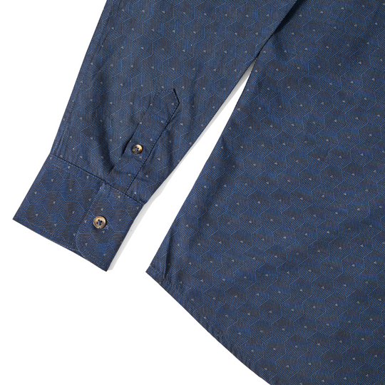 Blue Hexagon Point Collar Shirt featuring Faux horn buttons