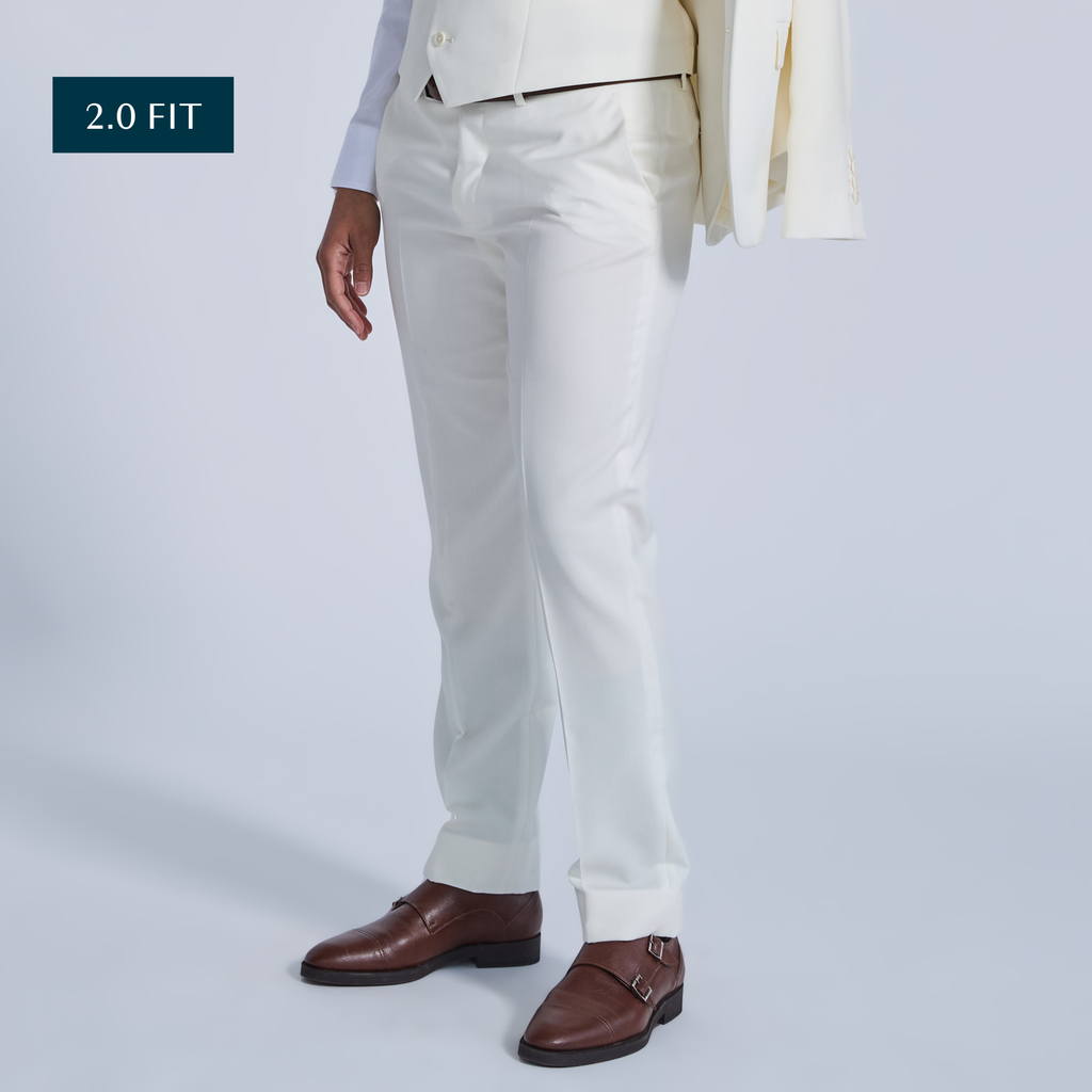 Georgie Ivory Dress Pants with brown dress shoes