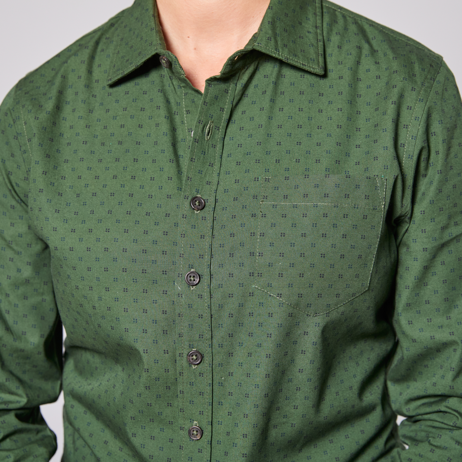 Androgynous Pine KF Emblem Point Collar Shirt made by Kirrin Finch. Color: Pine