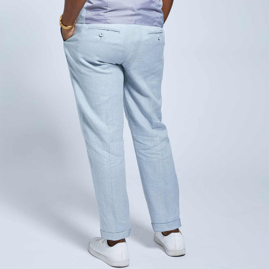 SKY BLUE LINEN PANT (RELAXED TAPERED FIT) – ROOKIES