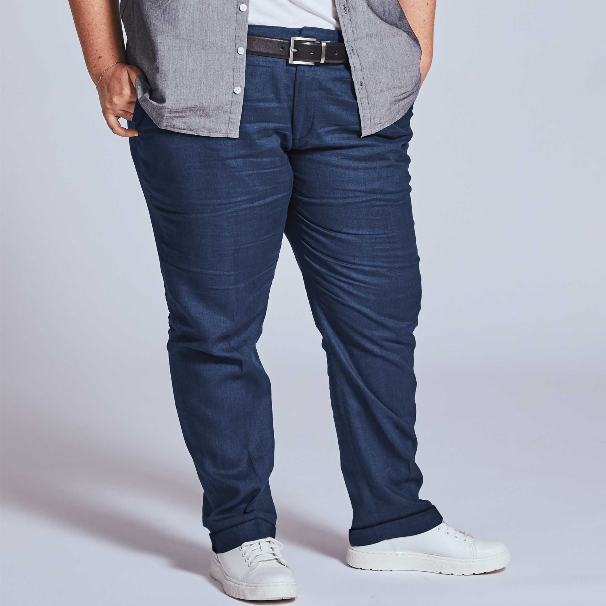 Regular Fit Linen Pants - Navy blue - Men