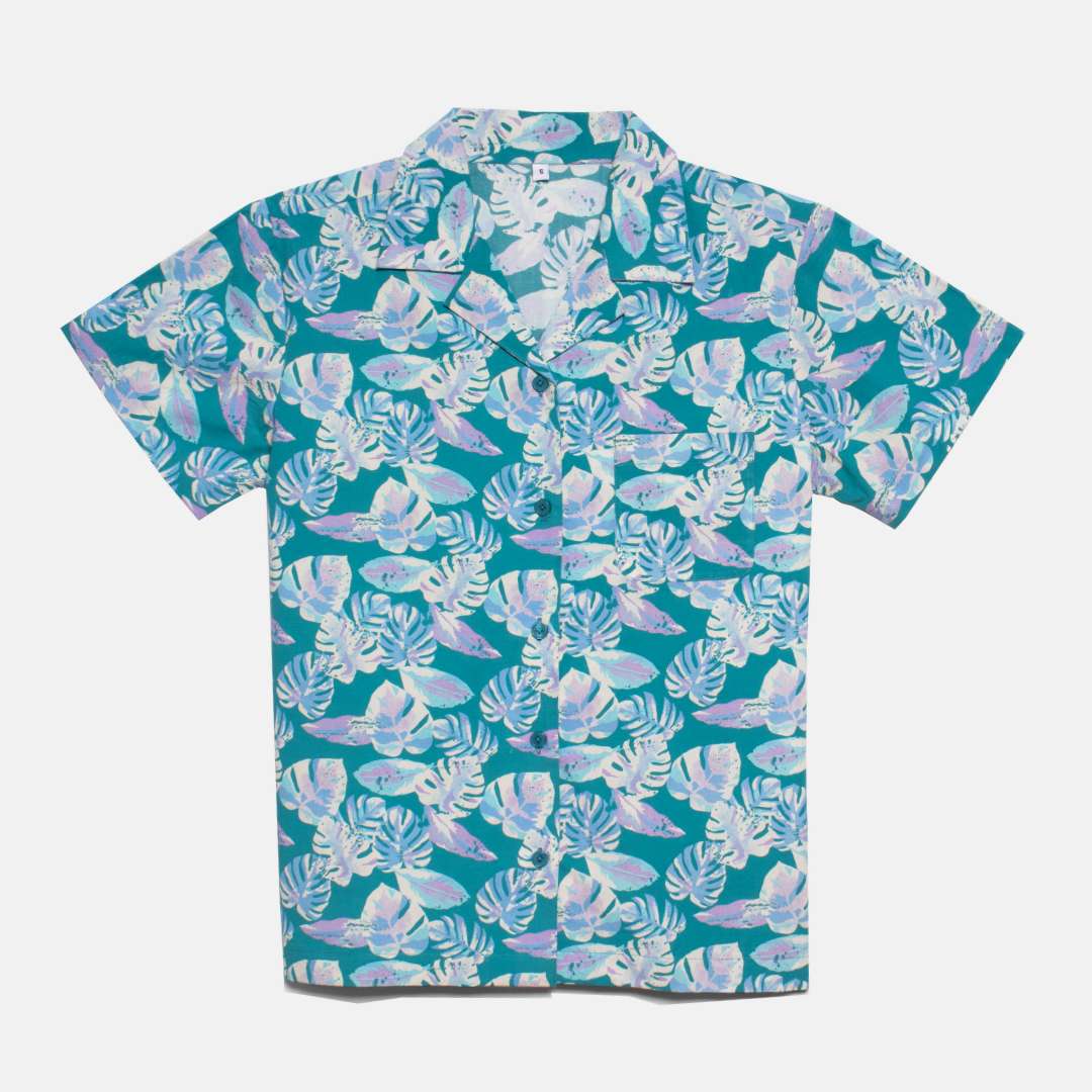 Women's Camp Shirt in Aqua blue Palm