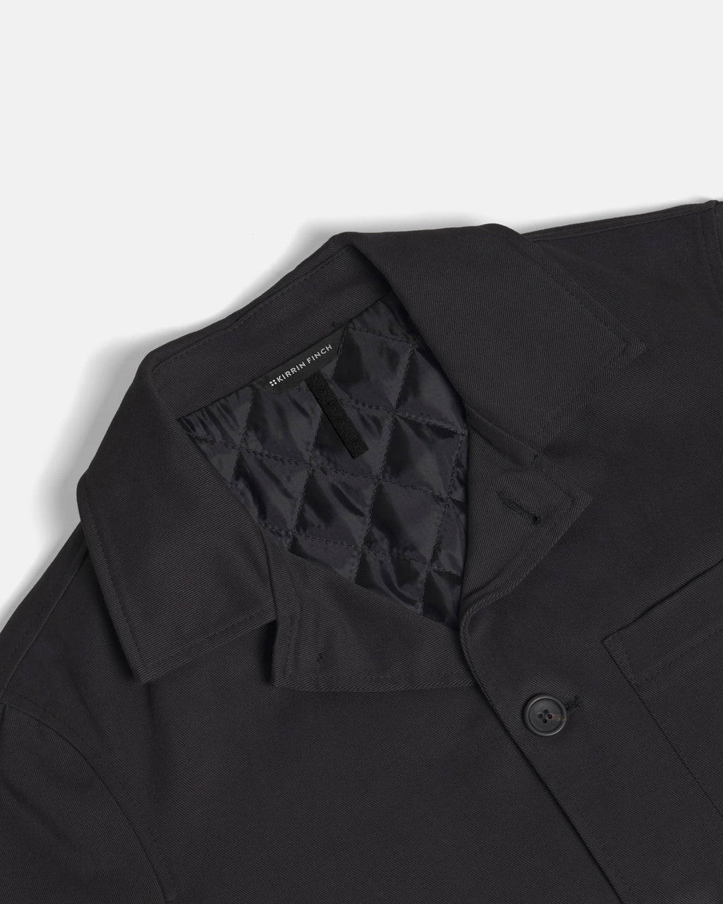 Close-up of the Raven Quilted Jacket by Kirrin Finch. 
